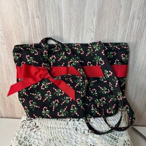 Festive Candy Cane Tote Bag with Red Bow Handmade